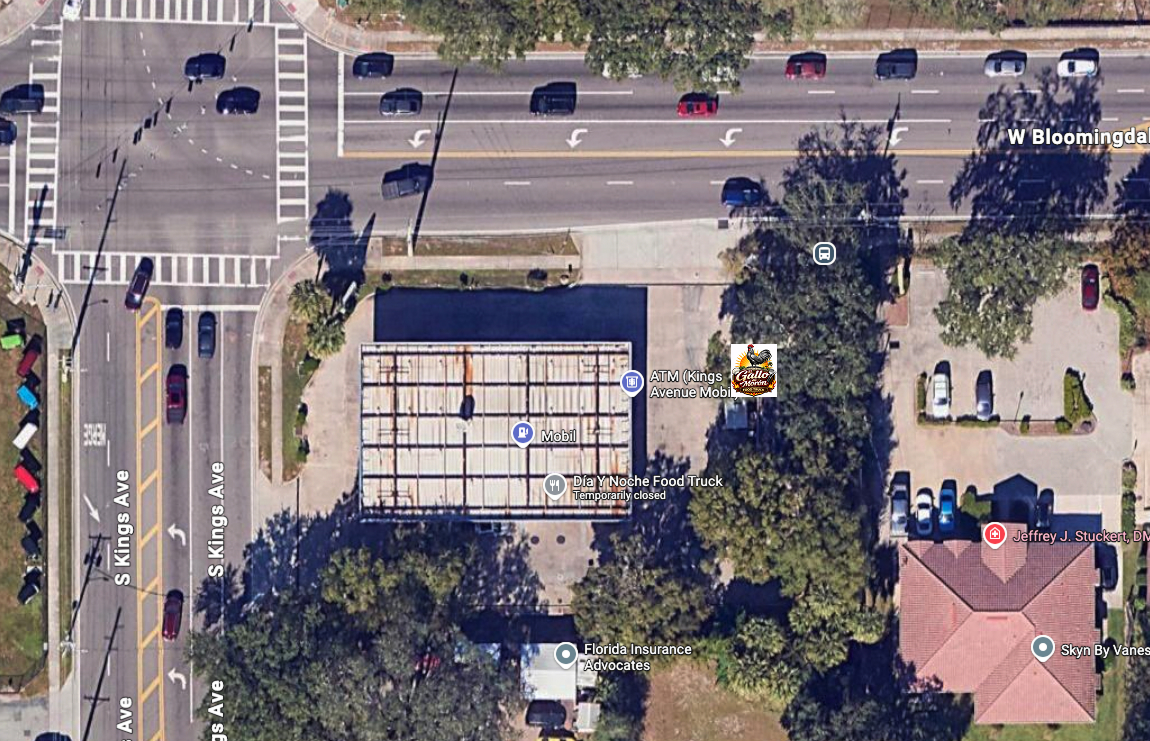 Map showing El Gallo de Morón at 615 W Bloomingdale Ave, Brandon, FL